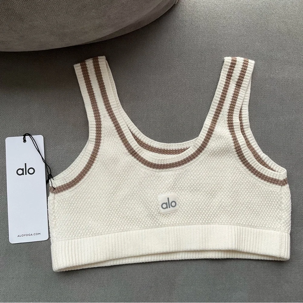 Alo Yoga Tennis Club Sweater Knit Bra Ivory/Gravel S